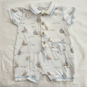 Baby cottons playsuit, fishing, shorts and short sleeve shirt one piece, 6 month